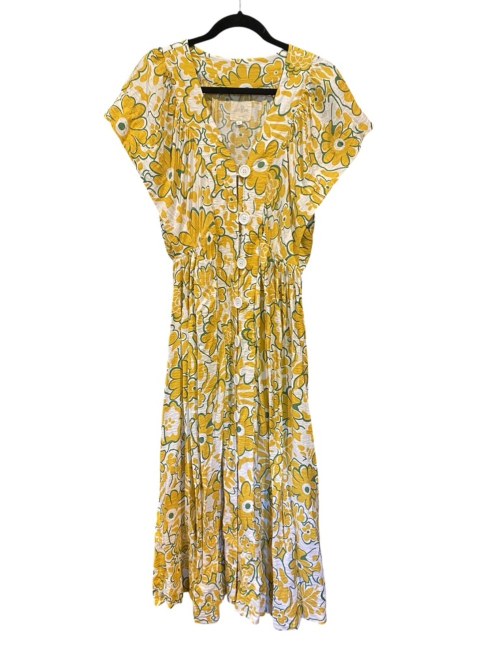 Umgee Boutique Style Yellow Floral Midi Dress Womens Size Medium Cottagecore